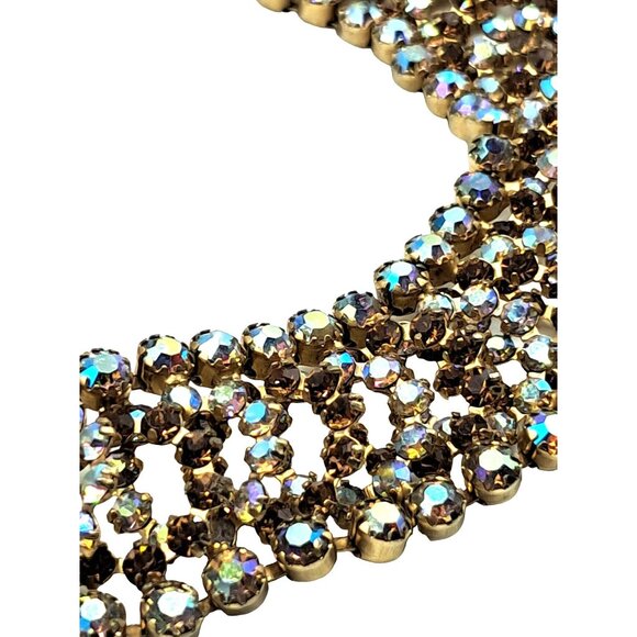 Vintage Kramer Jewelry Set Rhinestone Necklace Earrings Champagne Topaz Aurora B - Picture 13 of 15